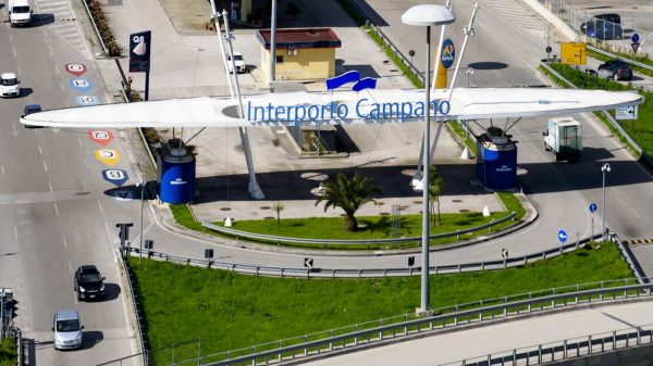 Alfredo Gaetani nuovo presidente Interporto Campano, veduta dell'ingresso dell'Iinterporto