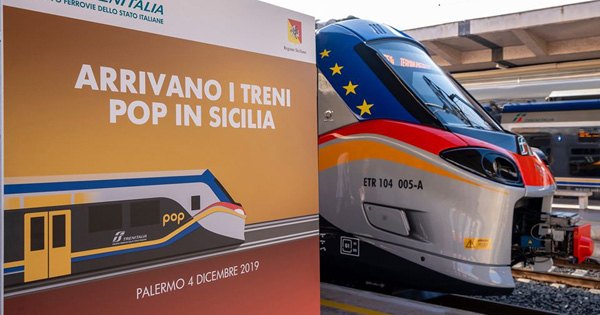 treni ibridi Marco Falcone replica alla nota del Ciufer, nella foto un manifesto che annunci l'arrivo dei nuovi treni in Sicilia